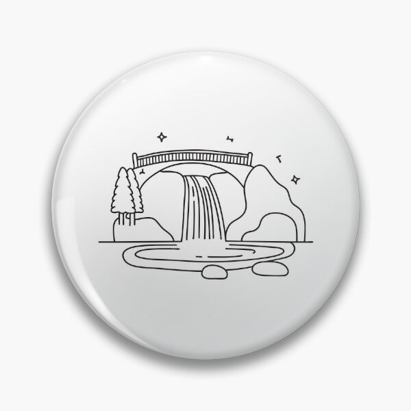 Item preview, A waterfall close to a bridge crossing over a shallow stream designed and sold by rasagamastore.