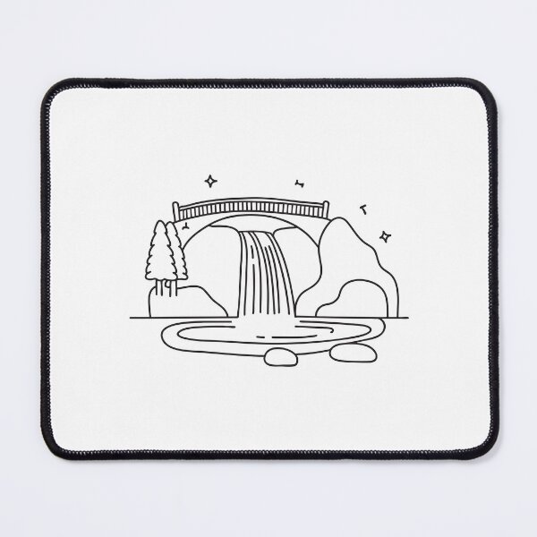 Item preview, A waterfall close to a bridge crossing over a shallow stream designed and sold by rasagamastore.