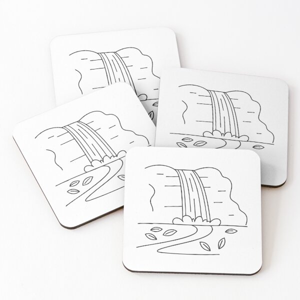 Item preview, A waterfall flowing beside a narrow trail with scattered leaves designed and sold by rasagamastore.