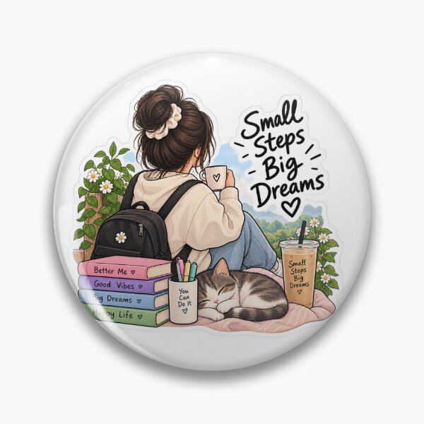 Item preview, Small Steps Big Dreams Cozy Girl Cat Books Motivational Sticker designed and sold by Ishratparween11.