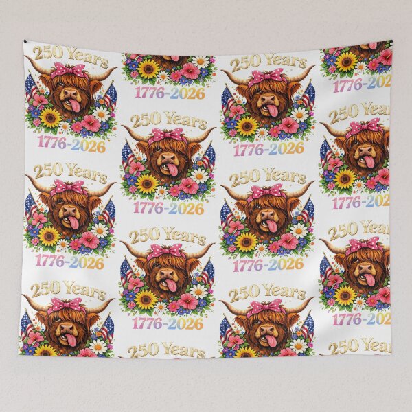 Item preview, Coquette Highland Cow 250 Years American Independence Day Celebration Floral Bow Design designed and sold by cerima.