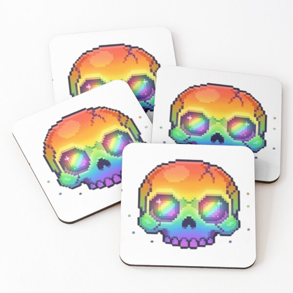Item preview, Rainbow Pixel Art Skull – Glowing Neon Gamer Aesthetic designed and sold by cutbeastfactory.