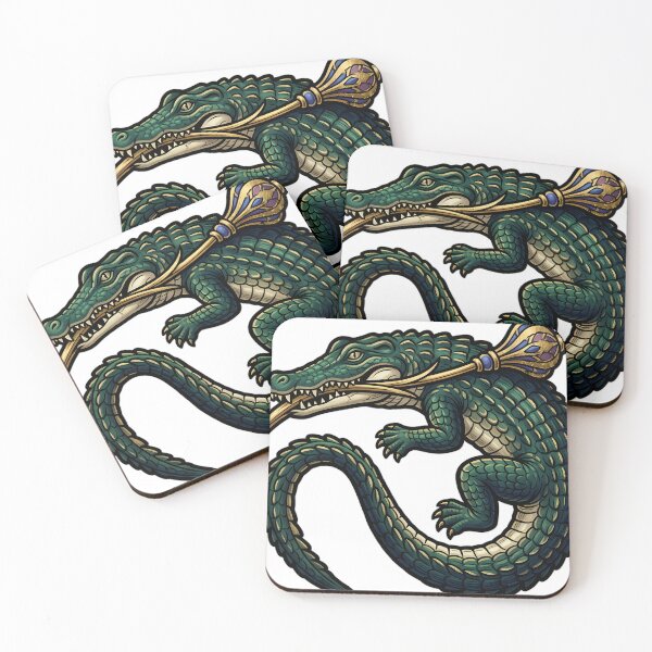 Item preview, Gothic Illuminated Bestiary - Crocodile with Gilded Reed Mace - Dark Marginalia Beast designed and sold by IllumeInk.