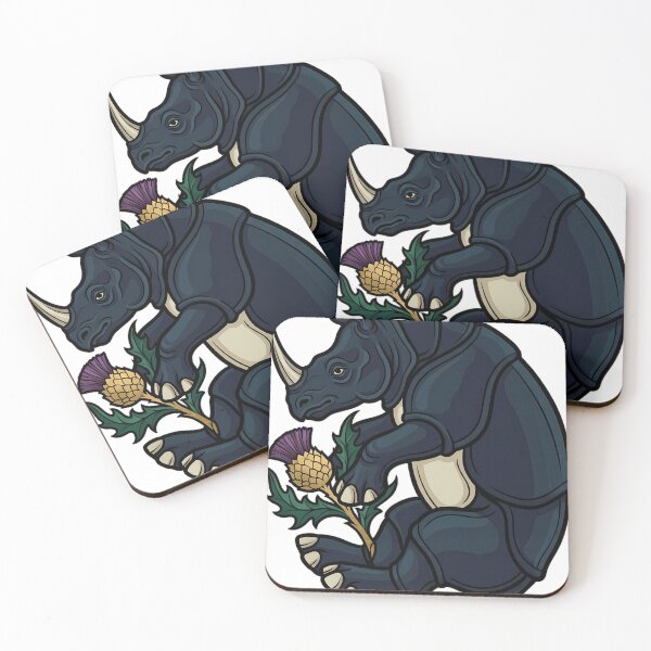 Item preview, Gothic Illuminated Bestiary - Rhinoceros with Gilded Thistle - Dark Marginalia Beast designed and sold by IllumeInk.