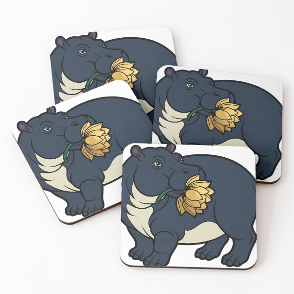 Item preview, Gothic Illuminated Bestiary - Hippopotamus with Gilded Lotus Flower - Dark Marginalia Beast designed and sold by IllumeInk.