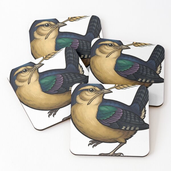 Item preview, Gothic Illuminated Bestiary - Wren with Gilded Wheat Stalk - Dark Cloister Familiar designed and sold by IllumeInk.