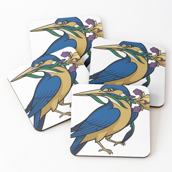 Item preview, Gothic Illuminated Bestiary - Kingfisher with Gilded Iris Flower - Dark Cloister Familiar designed and sold by IllumeInk.