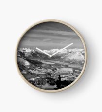 Innsbruck In Winter From Patscherkofel Mountain black white Clock