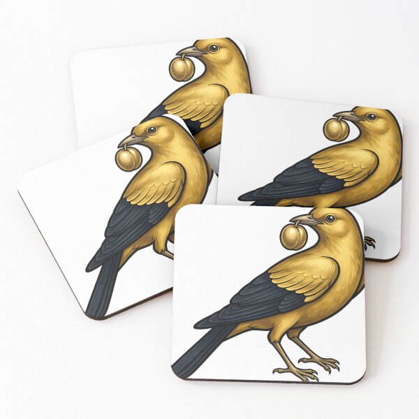Item preview, Gothic Illuminated Bestiary - Golden Oriole with Gilded Plum - Dark Cloister Familiar designed and sold by IllumeInk.