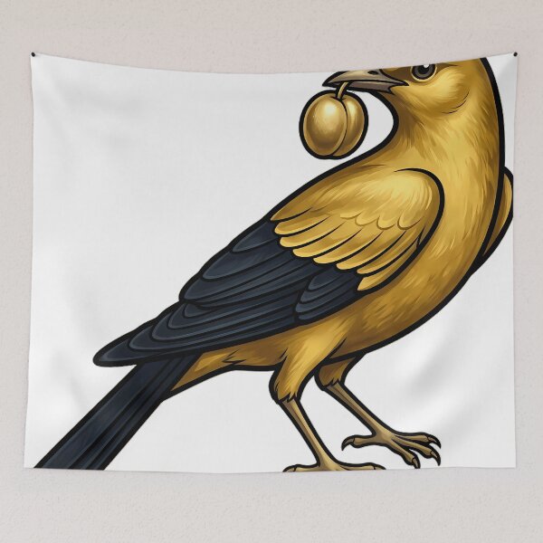 Item preview, Gothic Illuminated Bestiary - Golden Oriole with Gilded Plum - Dark Cloister Familiar designed and sold by IllumeInk.