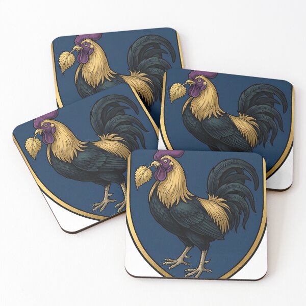 Item preview, Gothic Illuminated Bestiary - Rooster with Gilded Nettle Leaf - Heraldic Shield Charge designed and sold by IllumeInk.