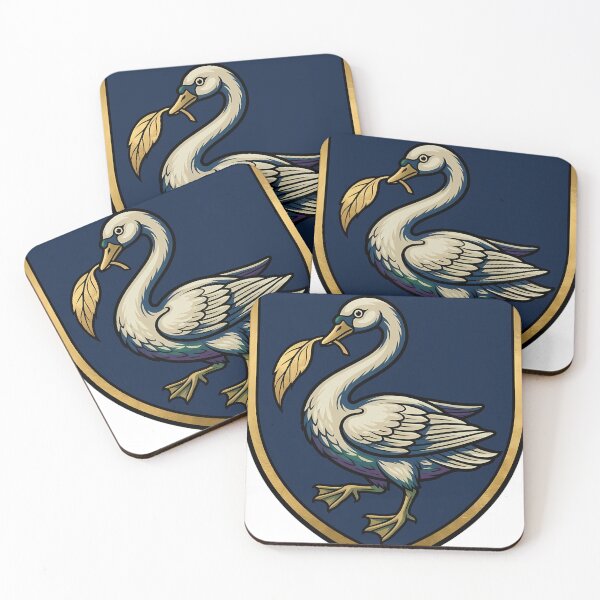 Item preview, Gothic Illuminated Bestiary - Swan with Gilded Willow Leaf - Heraldic Shield Charge designed and sold by IllumeInk.