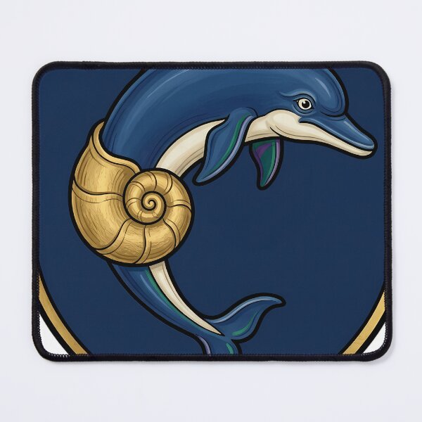 Item preview, Gothic Illuminated Bestiary - Dolphin with Gilded Whelk Shell - Heraldic Shield Charge designed and sold by IllumeInk.