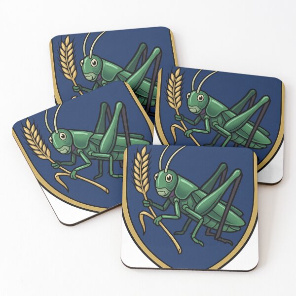 Item preview, Gothic Illuminated Bestiary - Grasshopper with Gilded Rye Stalk - Heraldic Shield Charge designed and sold by IllumeInk.