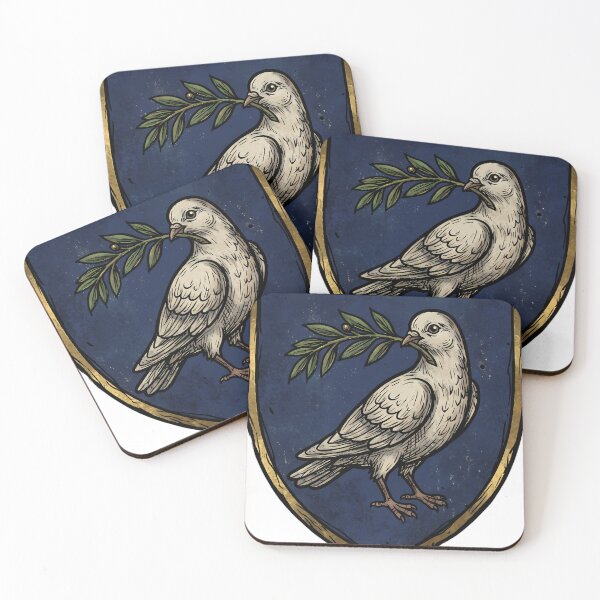 Item preview, Gothic Illuminated Bestiary - Dove with Gilded Olive Sprig - Heraldic Shield Charge designed and sold by IllumeInk.