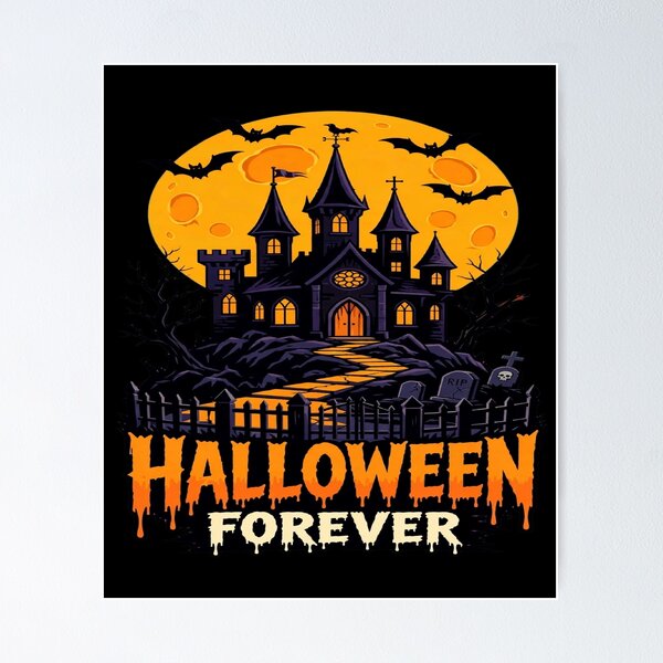 Item preview, Halloween Forever Haunted Castle Moon Bats Art designed and sold by Custom Crest.