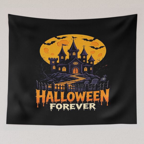 Item preview, Halloween Forever Haunted Castle Moon Bats Art designed and sold by Custom Crest.