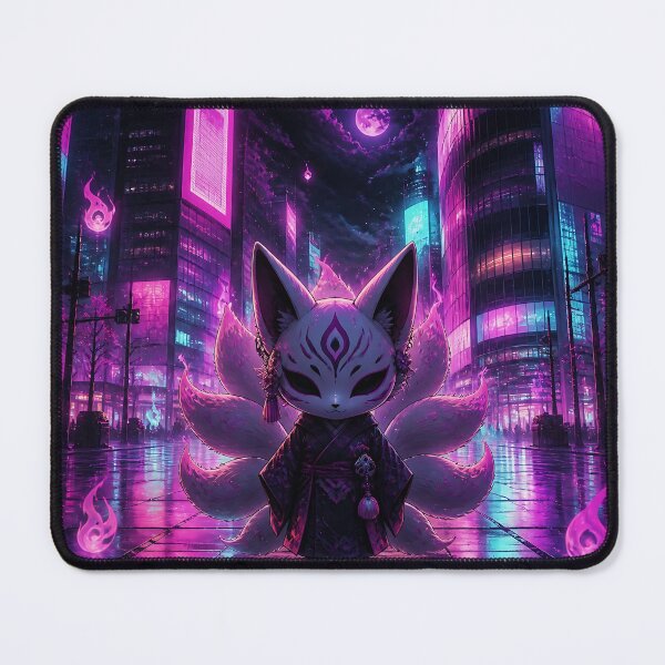 Item preview, Neon Tokyo Kitsune Cyberpunk Nine-Tailed Fox in Kimono designed and sold by KenkonittekiTT.