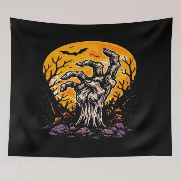 Item preview, Zombie Hand Rising Moon Bat Halloween Horror Art designed and sold by Custom Crest.
