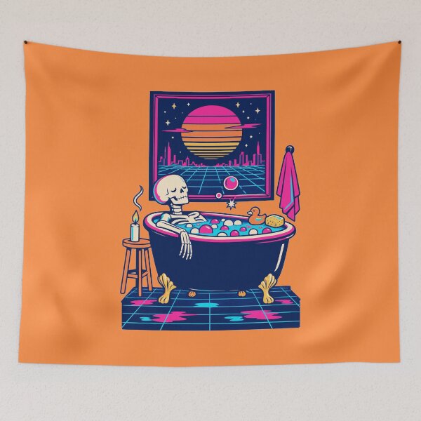 Item preview, Skeleton In A Bubble Bath Synthwave Self Care designed and sold by KungPowUnicorn.