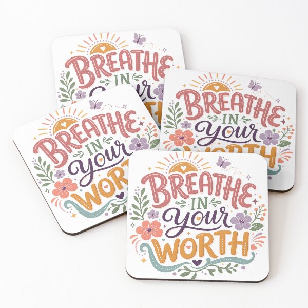 Item preview, Breathe In Your Worth Self Love Floral Inspirational Quote Design designed and sold by inkoutninja.