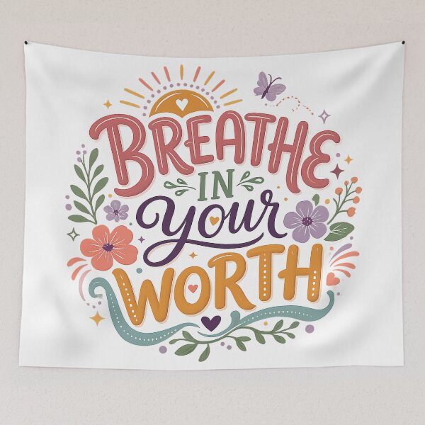Aperçu de l'œuvre Inspirez votre valeur - Citation florale inspirante sur l'amour de soi créée et vendue par inkoutninja.