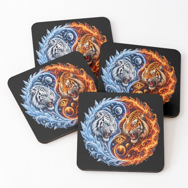 Item preview, Cosmic Yin Yang Tigers – Ice and Fire designed and sold by TroviTutto.