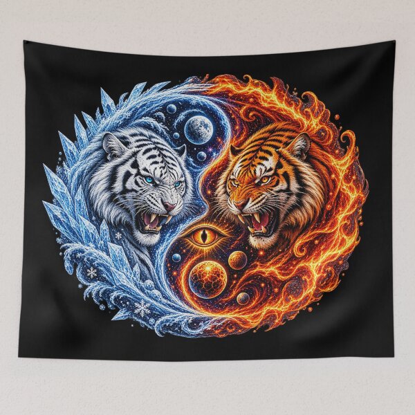 Item preview, Cosmic Yin Yang Tigers – Ice and Fire designed and sold by TroviTutto.