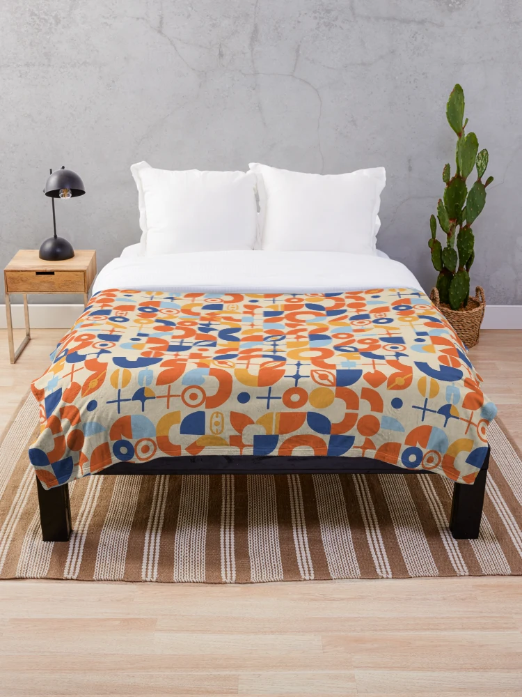 Thumbnail 1 of 6, Throw Blanket, Colorful Abstract Mid Century Geometric Seamless Pattern designed and sold by SbRandomLab.