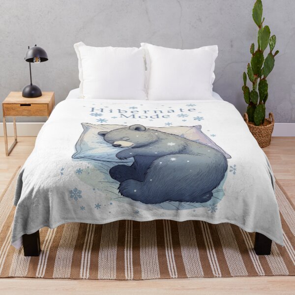 Item preview, Hibernate Mode Sleeping Bear Pillow and Snowflakes designed and sold by EcoArtTees.