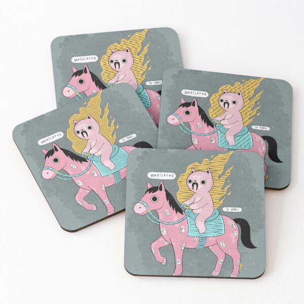 Item preview, Medicated — Mustached Cat Riding Horse Funny Cartoon Art designed and sold by DRP-art.