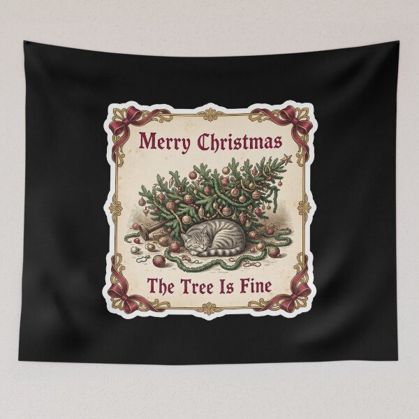 Item preview, Funny Vintage Cat Christmas — The Tree Is Fine designed and sold by TheCalmEdit.