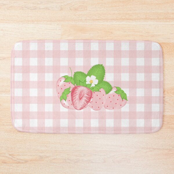 Aperçu de l'œuvre Motif vichy rose fraise – Illustration florale de fraises style cottagecore adorable créée et vendue par Sondosyazanart.