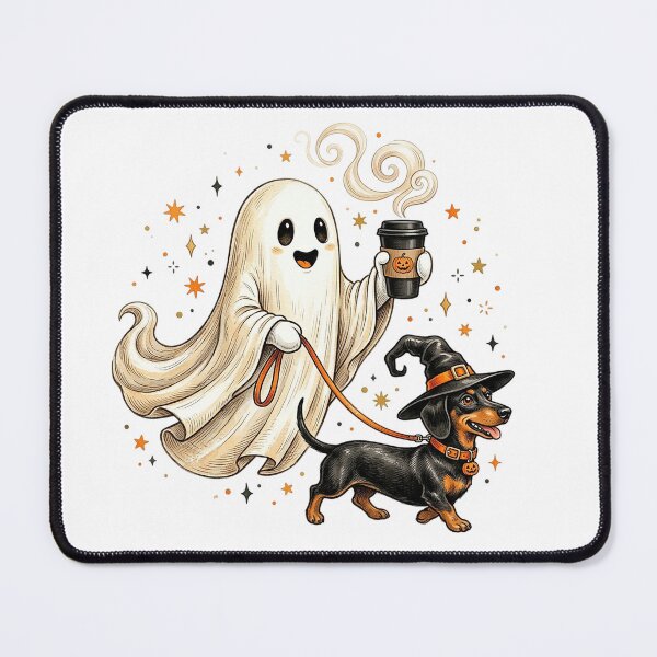 Item preview, Coffee Ghost Dachshund Halloween T-Shirt – Funny Witch Dog Walk designed and sold by elisarasada.