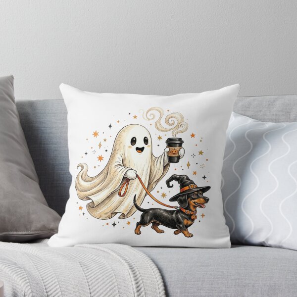 Item preview, Coffee Ghost Dachshund Halloween T-Shirt – Funny Witch Dog Walk designed and sold by elisarasada.