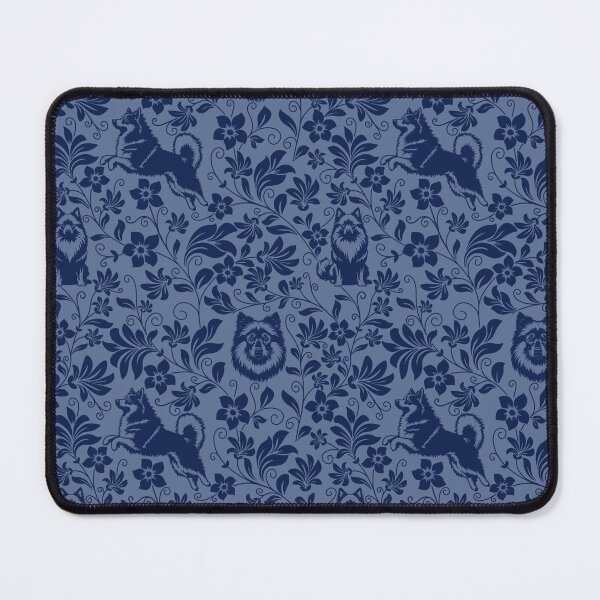 Item preview, Keeshond Dog Floral Silhouette Botanical Art Blue designed and sold by WildLakePatterns.