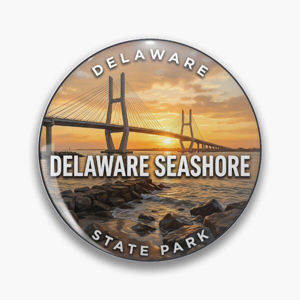 Artikelvorschau, Delaware Seashore State Park Delaware Sunset Jetty Runder Abzeichenaufkleber entworfen und verkauft von DetourDgn.