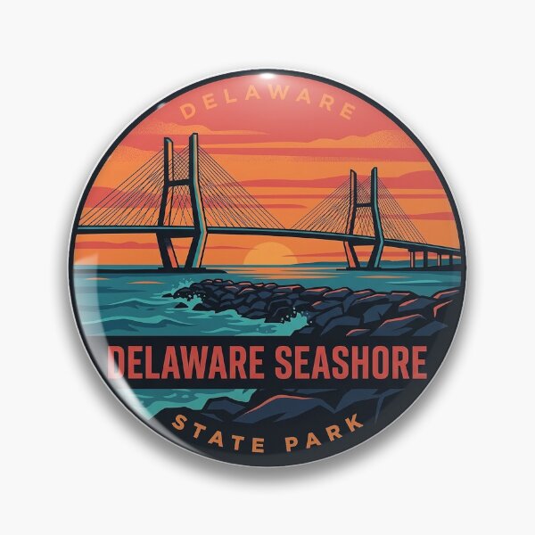 Artikelvorschau, Delaware Seashore State Park Delaware Retro Sunset Vintage Badge Sticker entworfen und verkauft von DetourDgn.
