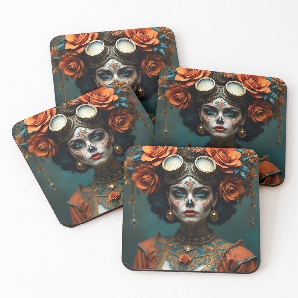 Item preview, Steampunk Catrina – Día de los Muertos Clockwork Portrait Orange Rose designed and sold by TXLou.