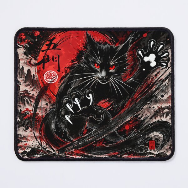 Item preview, Hei Ng Mun Black Cat Warrior Red Moon Chi Wu Men Ink Art designed and sold by Fei Long Design Hub.