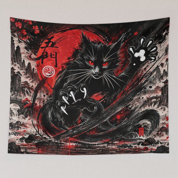 Item preview, Hei Ng Mun Black Cat Warrior Red Moon Chi Wu Men Ink Art designed and sold by Fei Long Design Hub.