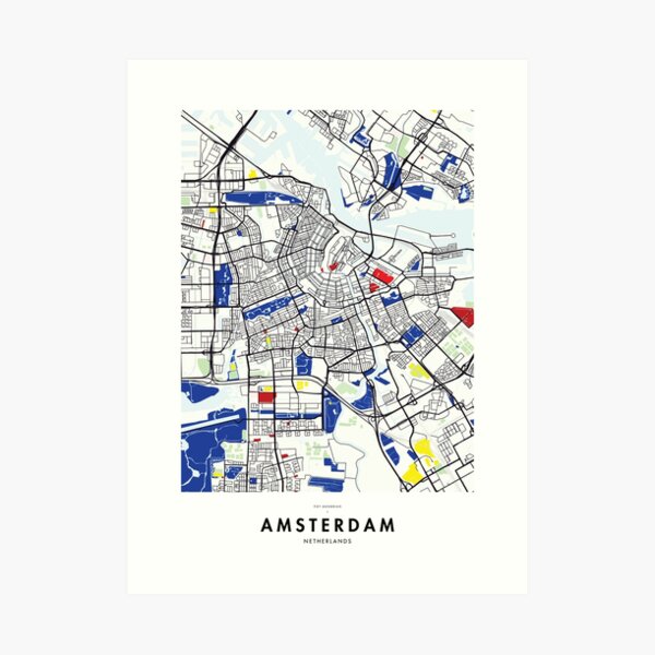 Amsterdam (Netherlands) Map x Piet Mondrian Art Print