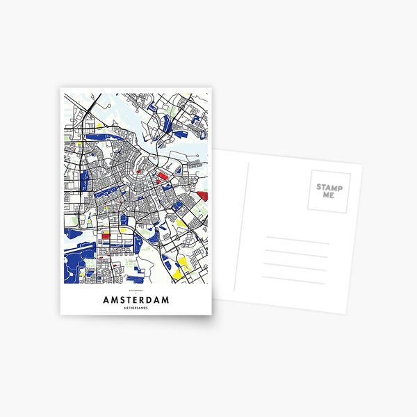 Amsterdam (Netherlands) Map x Piet Mondrian Postcard
