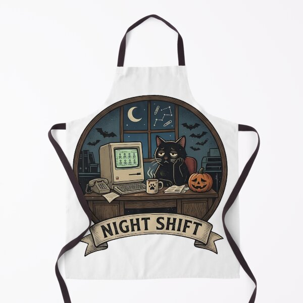 Item preview, Night Shift Black Cat Working Late Funny Halloween Office Art designed and sold by Alaakadry800.
