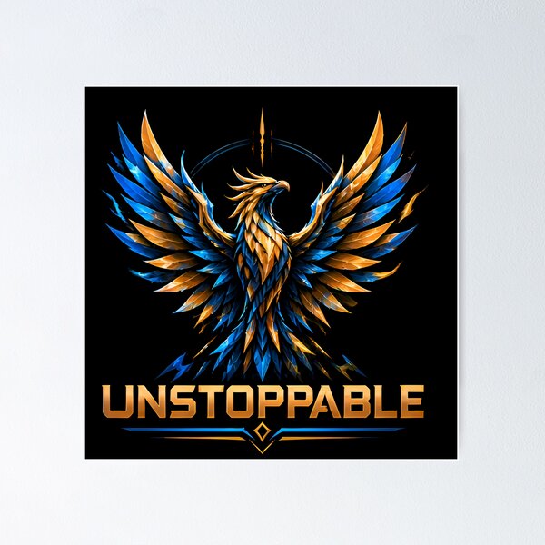 Item preview, Unstoppable Phoenix Golden and Blue Fire Bird Graphic designed and sold by PrimeRootsArt.