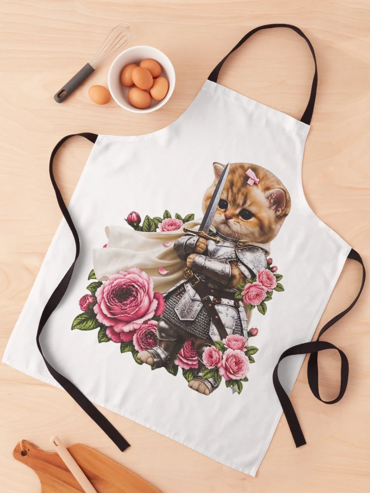 Thumbnail 1 of 6, Apron, Cat Knight With Roses designed and sold by BalouEdison.