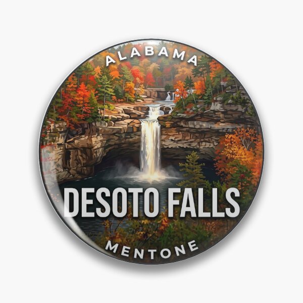 Item preview, DeSoto Falls Alabama Autumn Canyon Round Badge Sticker designed and sold by DetourDgn.
