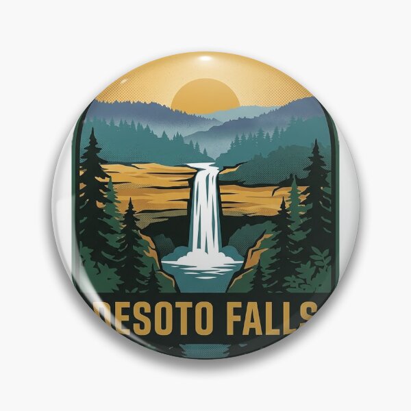 Item preview, DeSoto Falls Mentone Alabama Sunrise Canyon Arched Badge Sticker designed and sold by DetourDgn.
