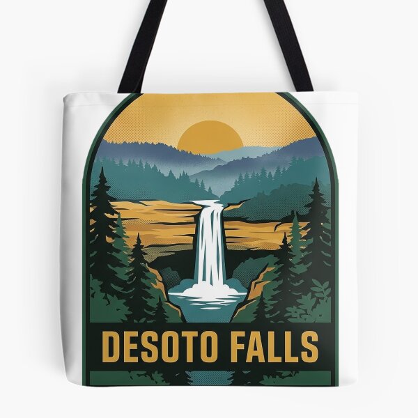 Item preview, DeSoto Falls Mentone Alabama Sunrise Canyon Arched Badge Sticker designed and sold by DetourDgn.