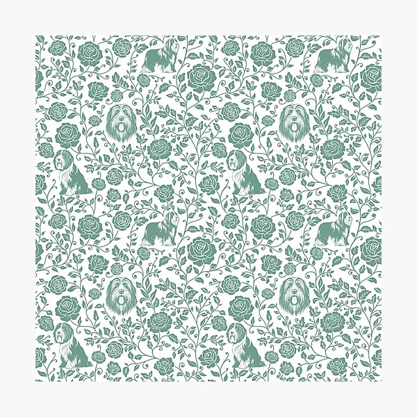 Item preview, Bearded Collie Floral Silhouette Botanical Art Green designed and sold by WildLakePatterns.